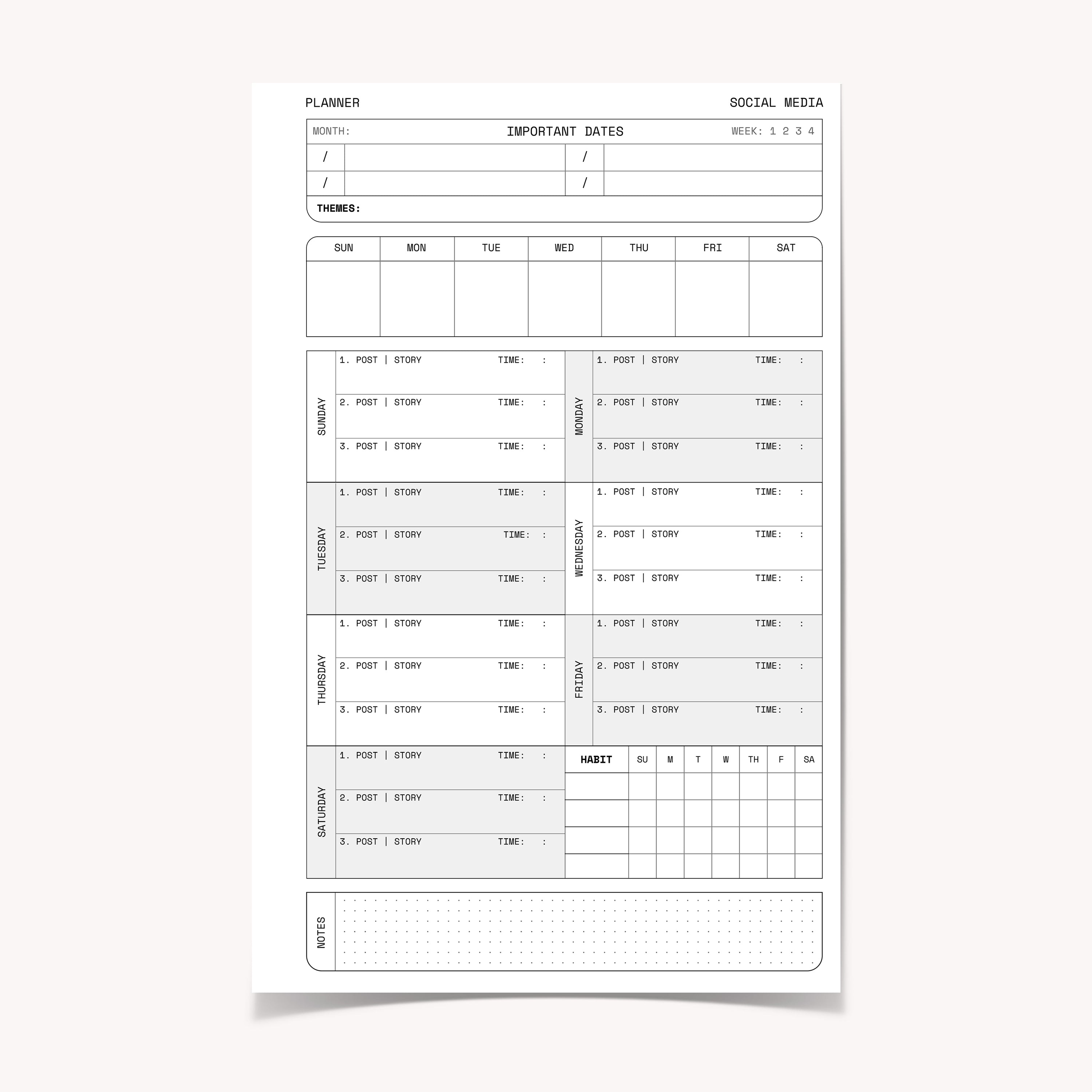 Social Planner Printable